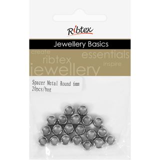 Jf Spacer Metal Round 6Mm Dk Slv 20Pcs