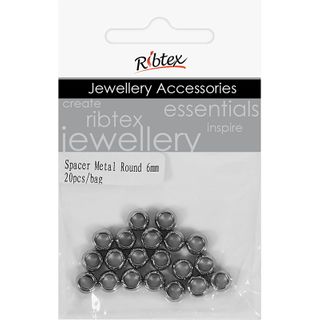 Jf Spacer Metal Round 6Mm Dk Slv 20Pcs