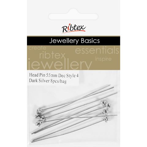 Jf Head Pin Dec Style 4 55Mm Dk Slv 8Pc
