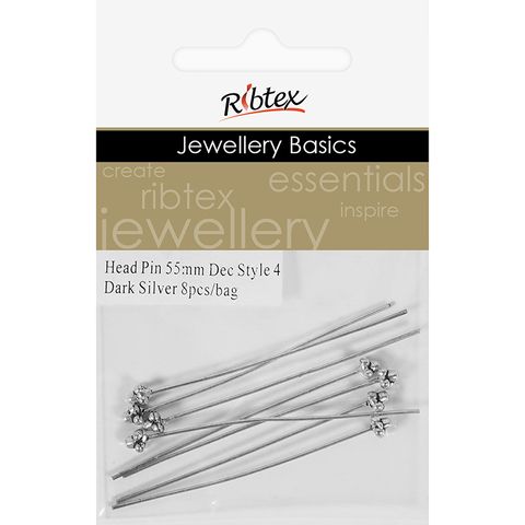 Jf Head Pin Dec Style 4 55Mm Dk Slv 8Pc