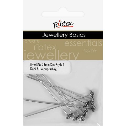 Jf Head Pin Dec Style 1 55Mm Dk Slv 8Pc