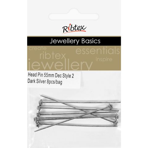 Jf Head Pin Dec Style 2 55Mm Dk Slv 8Pc