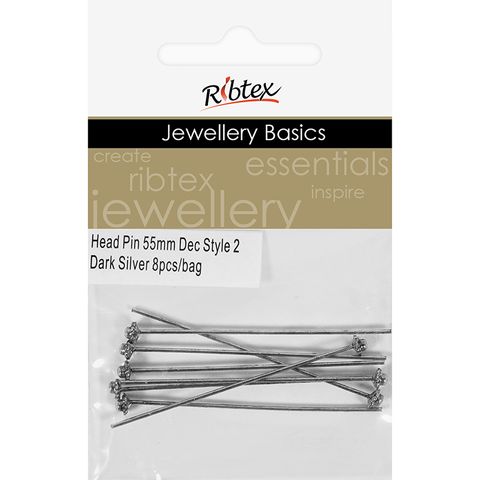 Jf Head Pin Dec Style 2 55Mm Dk Slv 8Pc