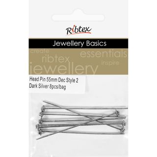 Jf Head Pin Dec Style 2 55Mm Dk Slv 8Pc