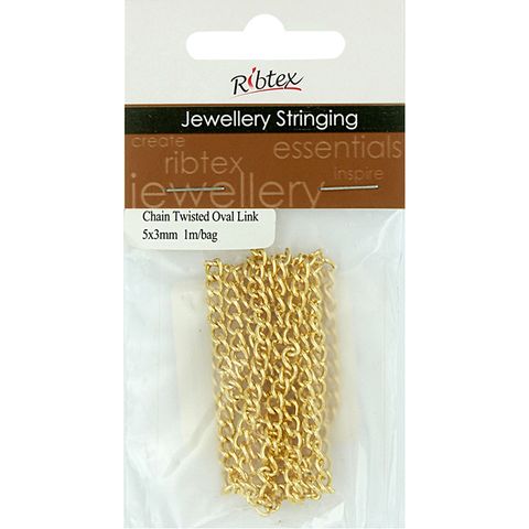 Chain Twisted Oval Link 5x3mm Gold 1m