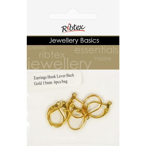 Earring Hooks Lever Back 15mm Gold 6Pcs