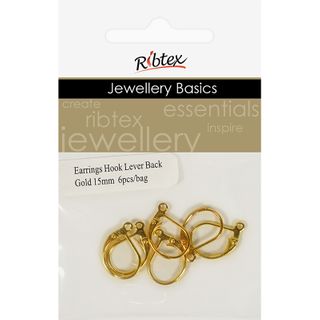 Earring Hooks Lever Back 15mm Gold 6Pcs