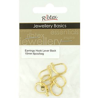 Earring Hooks Lever Back 15mm Gold 6Pcs