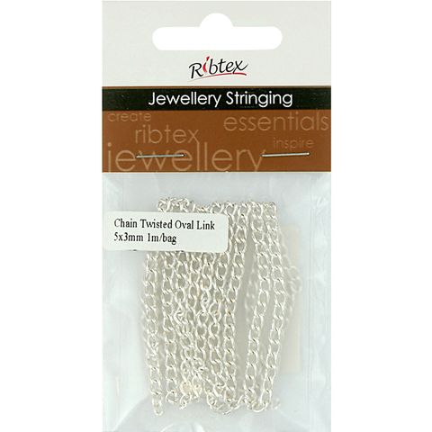 Chain Twisted Oval Link 5x3mm Silver 1m