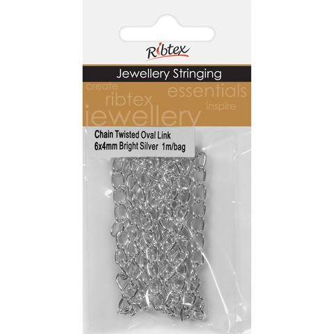 Chain Twisted Oval Link 6x4mm Silver 1m