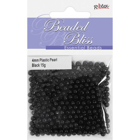 Bead Plastic Pearl 4Mm Black 15G