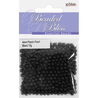Bead Plastic Pearl 4Mm Black 15G
