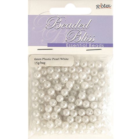 Bead Plastic Pearl 6Mm White 15G