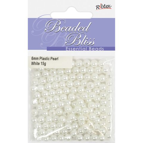 Bead Plastic Pearl 6Mm White 15G