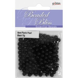 Bead Plastic Pearl 6Mm Black 15G