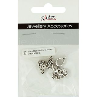 Connector - Heart 8x10mm Silver 5Pcs