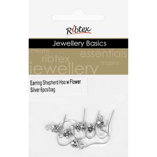 Earring Shepherd Hooks Flower Silver 6Pc
