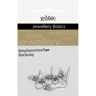Earring Shepherd Hooks Flower Silver 6Pc