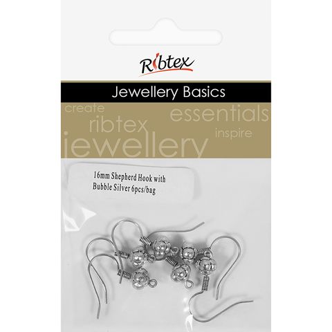Earring Shepherd Hook Bubble Silver 6Pcs