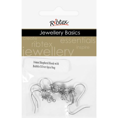 Earring Shepherd Hook Bubble Silver 6Pcs