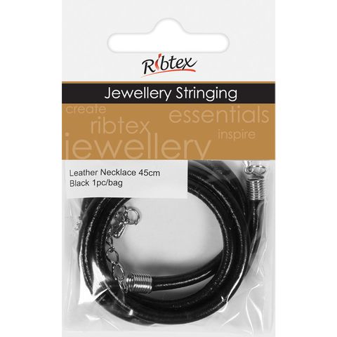 Jf Acc Leather Necklace 45Cm Black 1Pc