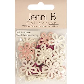 Fabric Glitter Flower 25mm White Pink