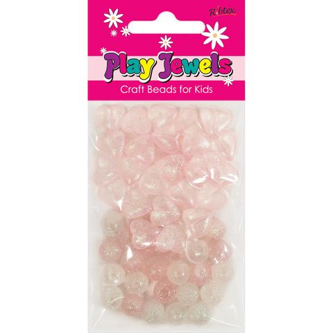 Bead Kit 1M Thr Glit Heart-Rnd Pk-Wh 30G