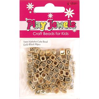 Bead 5Mm Alphabet Cube Gld-Blk 90Pcs