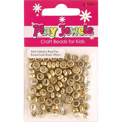 Bead 6Mm Alphabet Flat Rnd Gld-Blk 100Pc