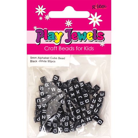 Bead 5Mm Alphabet Cube Blk-Wh 90Pcs