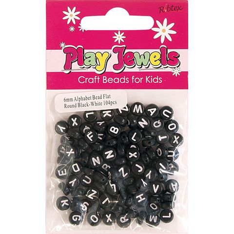 Bead 6Mm Alphabet Flat Rnd Blk-Wh 104Pcs
