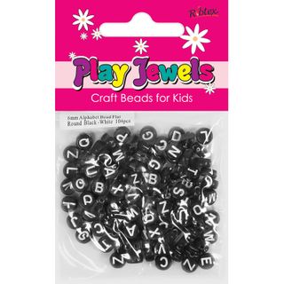 Bead 6Mm Alphabet Flat Rnd Blk-Wh 104Pcs