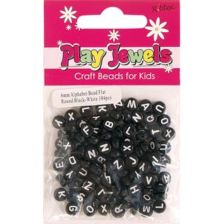 Bead 6Mm Alphabet Flat Rnd Blk-Wh 104Pcs