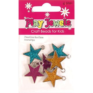 Jf Charm 25Mm Glitter Star Asst 6Pcs