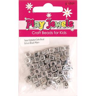 Bead 5Mm Alphabet Cube Slv-Blk 90Pcs