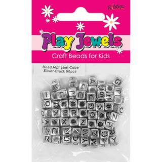 Bead 5Mm Alphabet Cube Slv-Blk 90Pcs