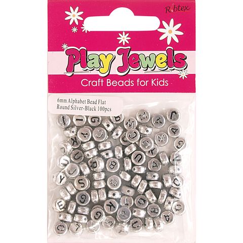 Bead 6Mm Alphabet Flat Rnd Slv-Blk 100Pc