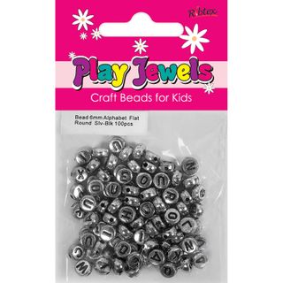 Bead 6Mm Alphabet Flat Rnd Slv-Blk 100Pc