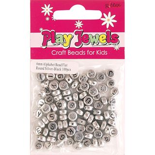 Bead 6Mm Alphabet Flat Rnd Slv-Blk 100Pc