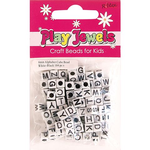 Bead 6Mm Alphabet Cube Wh-Blk 104Pcs