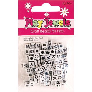 Bead 6Mm Alphabet Cube Wh-Blk 104Pcs