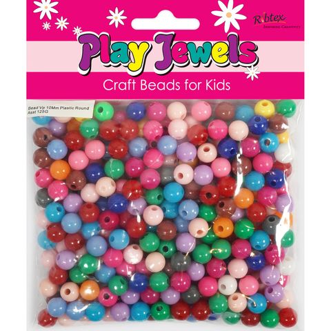 Bead Vp 10Mm Plastic Round Asst 125G