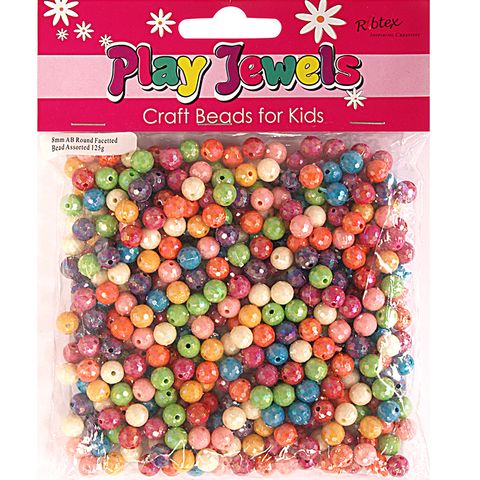 Bead Vp 8Mm Plastic Rnd Facet Asst 125G
