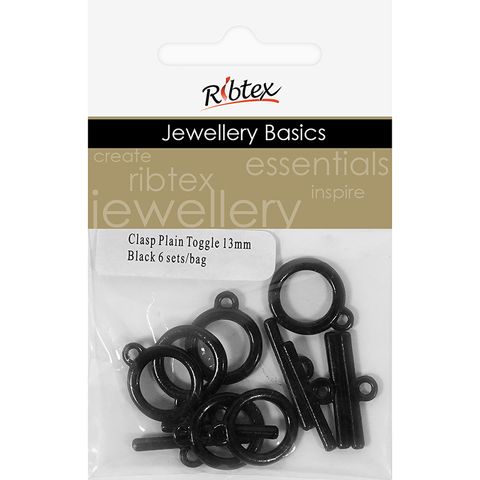 Clasp Toggle Plain 13mm Black 6 Sets