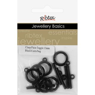 Clasp Toggle Plain 13mm Black 6 Sets