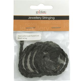 Plaited Leather Look 4mm Black 1m