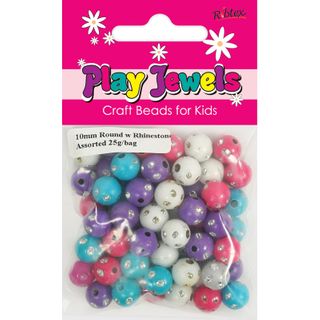 Bead 10Mm Rnd W Rhinestone Asst 25G
