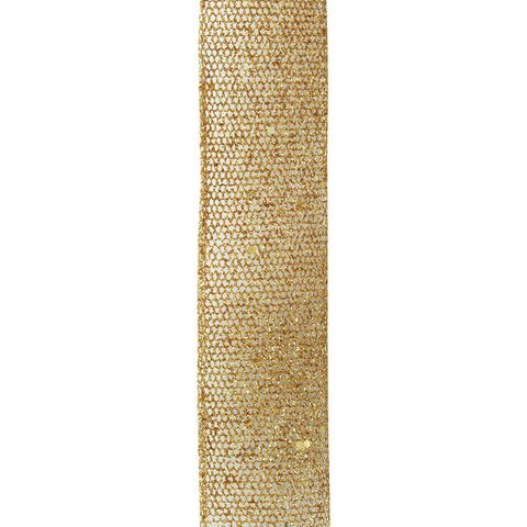 Gold Glitter Mesh Ribbon - Firm  38mmx3M