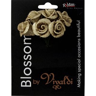 Gold Foam Glitter Rose Head 1 Bunch 6 Pc