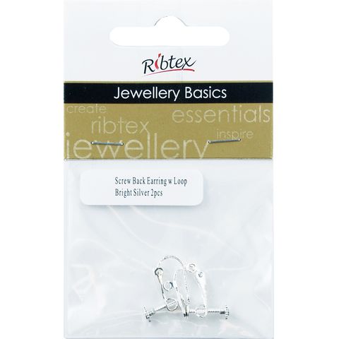 Earring Screw Back With Loop Silver 2Pcs